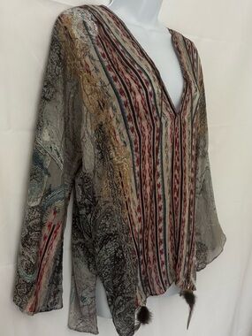 SINGLE Los Angeles 100% Silk Boho Blouse Medium